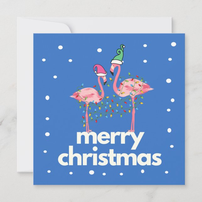 Modern Fun Flamingo Merry Christmas Flat Card (Front)