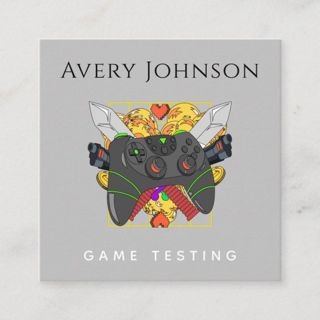 Modern Fun Game Testing Gamer Trendy Graphics Cool Square Business Card (Front)