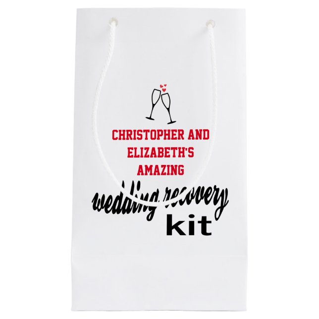 Modern Fun Guest Hangover Recovery Kit Wedding Small Gift Bag (Front)