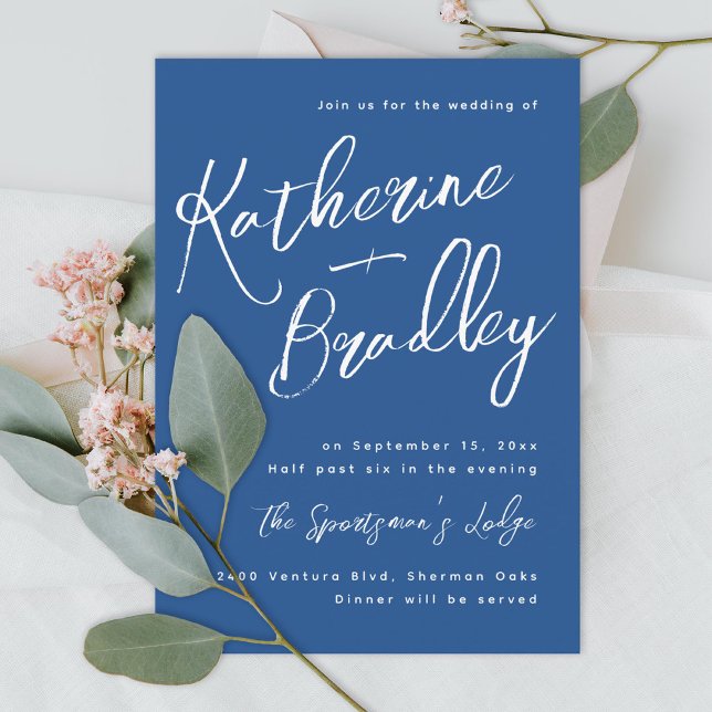 Modern fun handwriting couples names navy coral invitation (Creator Uploaded)