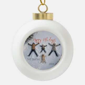Modern & Fun "Happy Holidays" Photo Ceramic Ball Christmas Ornament