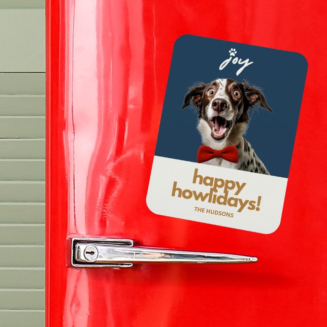Modern Fun Happy Howlidays Christmas Joy Dog Magnet (Creator Uploaded)