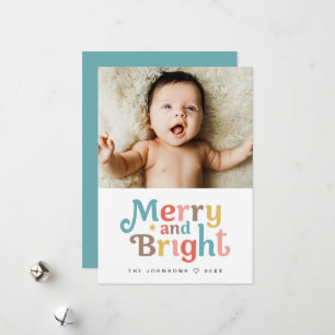 Modern fun Merry and Bright Baby Photo Christmas Holiday Card