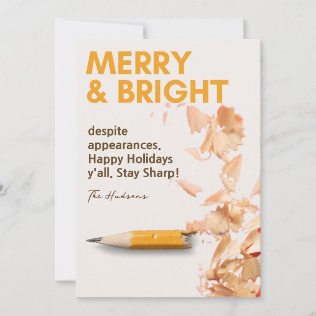 Modern Fun Merry & Bright Pencil Sharp Holiday Card (Front)