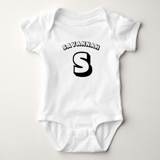 Modern fun monogram black custom name initial cute baby bodysuit (Front)