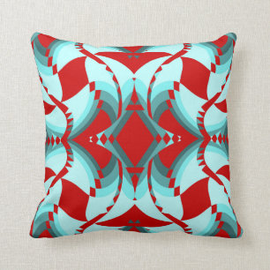 Modern Fun on Teal/Red/Blue Throw Pillow