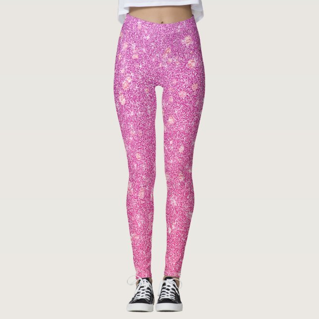 Modern Fun Pink Blush Glitter Sparkles Gift  Leggings (Front)