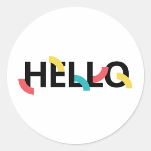 Modern, fun, playful, colourful design of Hello Classic Round Sticker