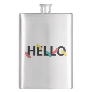 Modern, fun, playful, colourful design of Hello Hip Flask