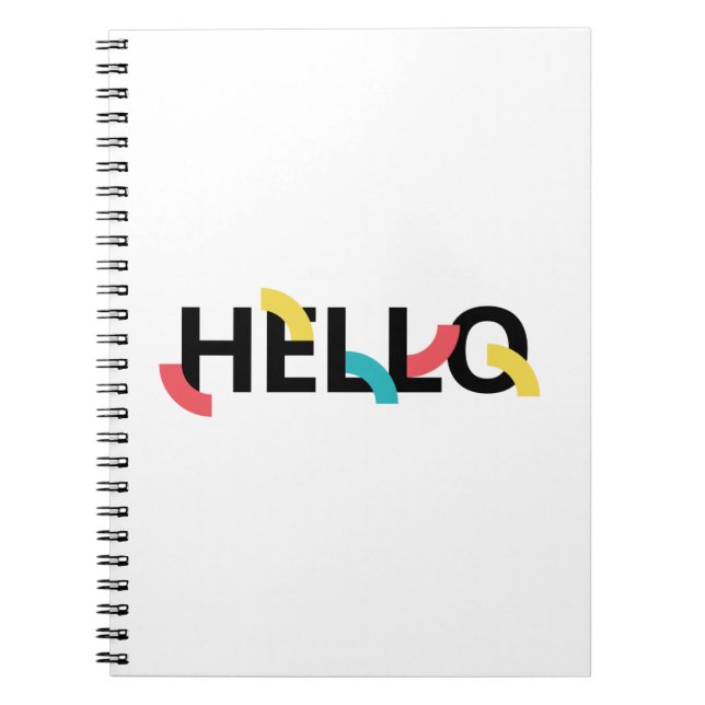 Modern, fun, playful, colourful design of Hello Notebook (Front)