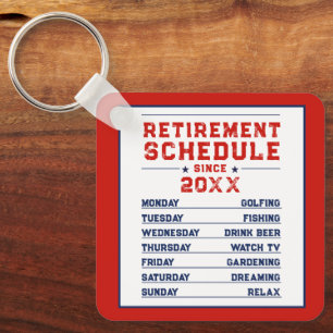 Modern Fun Red Blue White Man Retirement Schedule Keychain