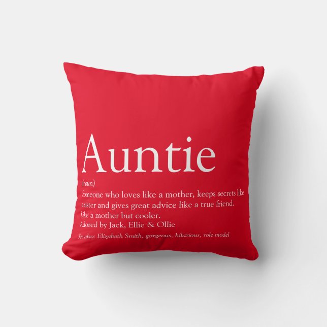 Modern Fun Red Favourite Aunt Auntie Definition Throw Pillow (Front)