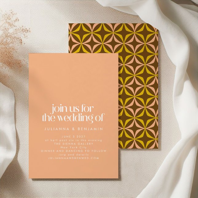 Modern Fun Retro Aesthetic Chic Peach Wedding Invitation (Creator Uploaded)