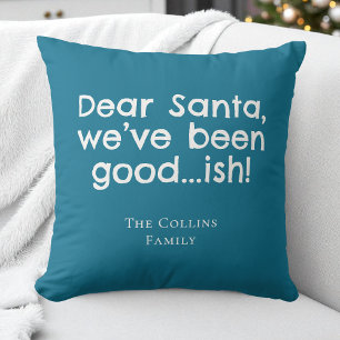 Modern Fun Santa Teal Personalized Humour Christma Throw Pillow