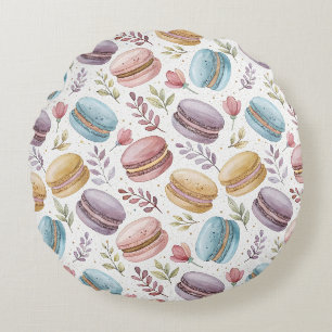 Modern Fun Sweet Macaroons Round Pillow