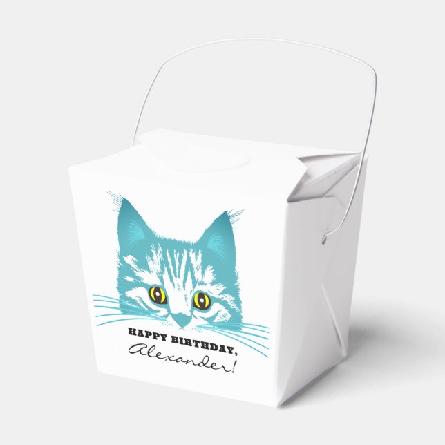Modern Fun Teal Cat Stencil Humourous Bold Typo Favor Box (Front Side)