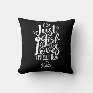  Modern Fun Triathlete Girl Black And White Script Throw Pillow