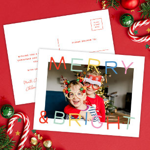 Modern Fun Type Christmas Merry & Bright One Photo Postcard