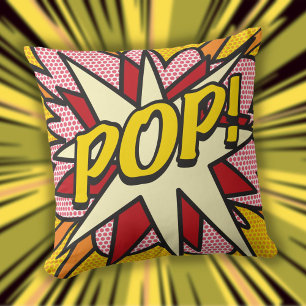 Modern Fun Typographic Geometric Comic POP Throw Pillow