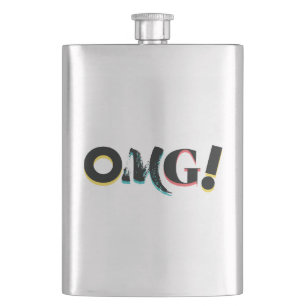 Modern, fun, vibrant, bold, trendy design of OMG! Hip Flask