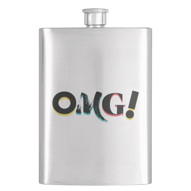 Modern, fun, vibrant, bold, trendy design of OMG! Hip Flask (Front)
