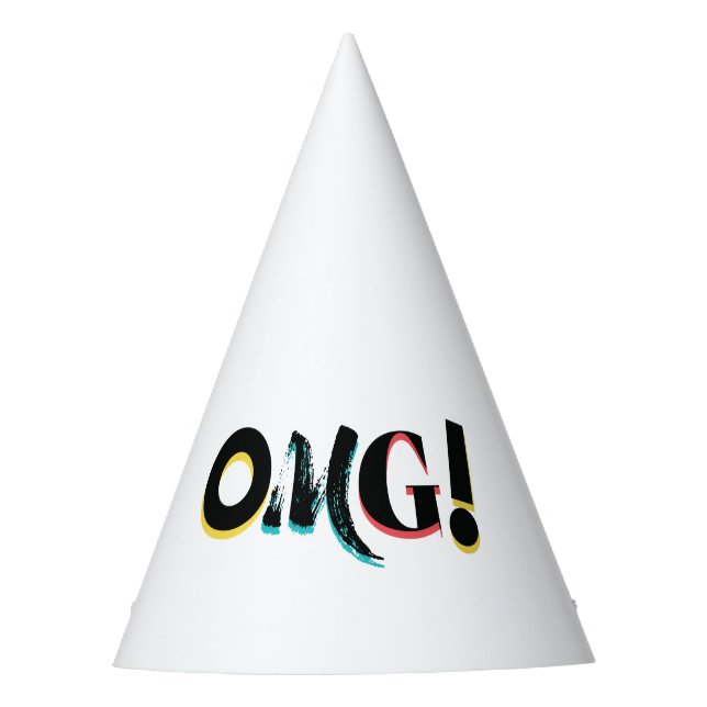 Modern, fun, vibrant, bold, trendy design of OMG! Party Hat (Front)