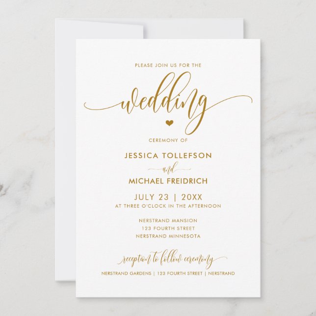 Modern Fun Wedding Typography Gold Invitation (Front)