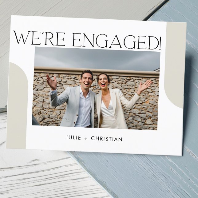 Modern fun We're engaged! engagement invitation Postcard (Creator Uploaded)