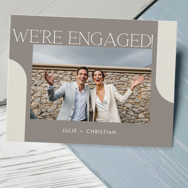 Modern fun We're engaged! engagement invitation Postcard (Creator Uploaded)