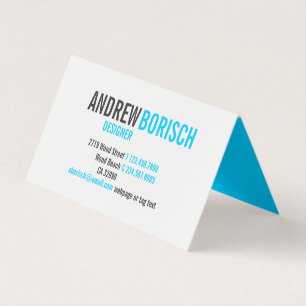 Modern Fun White Vivid Sky Blue Folded Business Card
