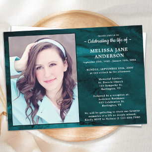Modern Funeral Celebration Of Life Green Marble Invitation