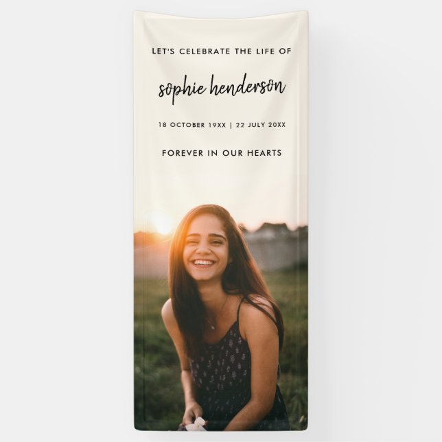 Modern Funeral | Celebration of Life Photo Cream Banner (Vertical)