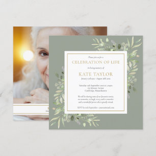 Modern Funeral Celebration of Life Photo Square Invitation