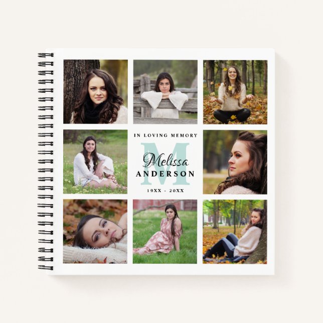 Modern Funeral GuestBook 8 Photo Memorial  Notebook (Front)