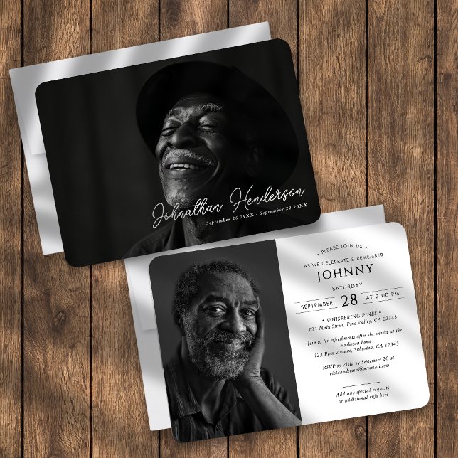 Modern Funeral Memorial Celebration of Life Photo Invitation (Creator Uploaded)