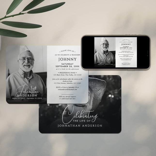 Modern Funeral Memorial Celebration of Life Photo Invitation (Creator Uploaded)