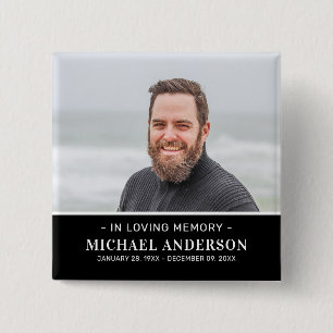 Modern Funeral Memorial Photo Remembrance  2 Inch Square Button