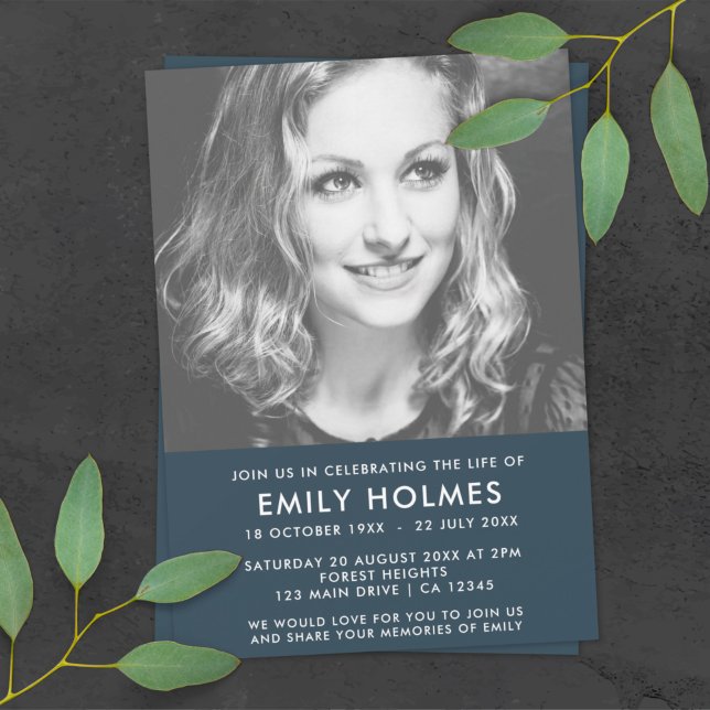 Modern Funeral | Navy Blue Celebration of Life Invitation (Creator Uploaded)