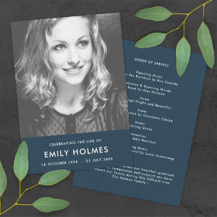 Modern Funeral   Navy Blue Celebration of Life Program