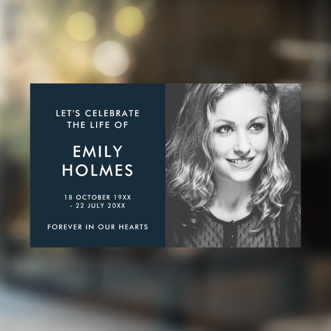 Modern Funeral | Navy Blue Stylish Memorial Window Cling (Creator Uploaded)