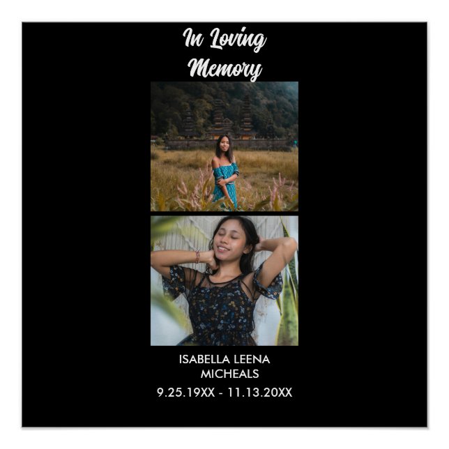 Modern Funeral Personalized 2 Photo Memorial Poster (Front)
