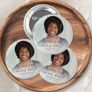 Modern Funeral Photo Memorial Forever Hearts 2 Inch Round Button