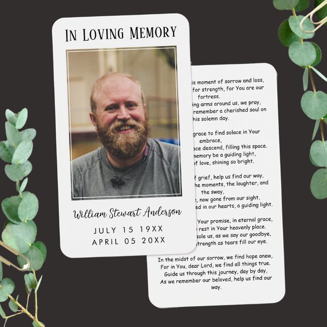 Modern Funeral Sympathy Memorial Prayer Photo Card (Creator Uploaded)