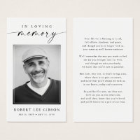 Modern Funeral Sympathy Photo Memorial Prayer Card