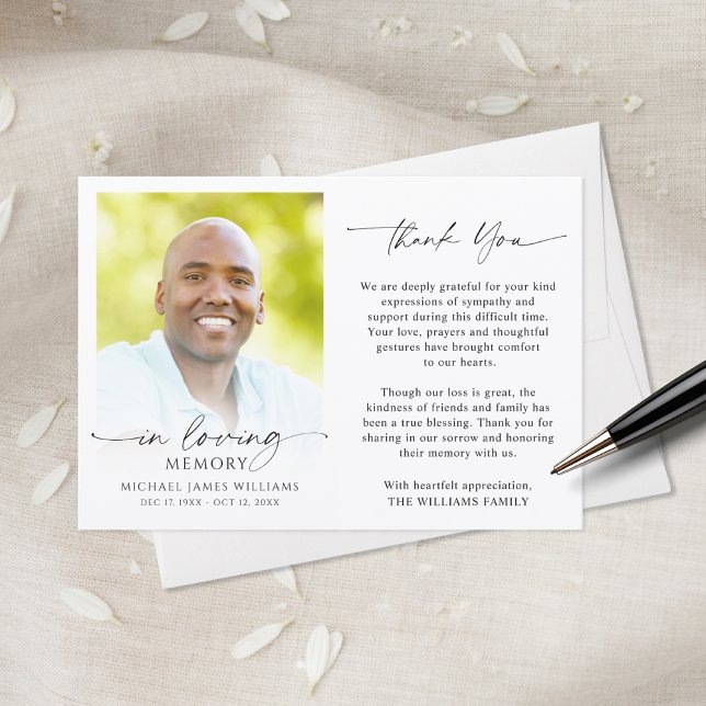 Modern Funeral Thank You In Loving Memory Photo Card (Creator Uploaded)
