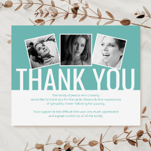 Modern Funeral Thank You Note   Teal 3 Photo Card