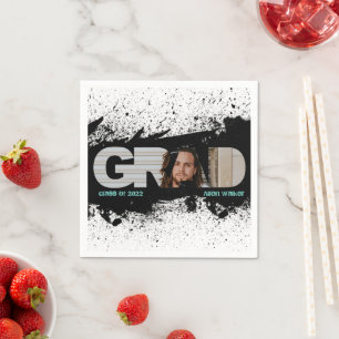 Modern Funky Black Splat GRAD Photo Napkins