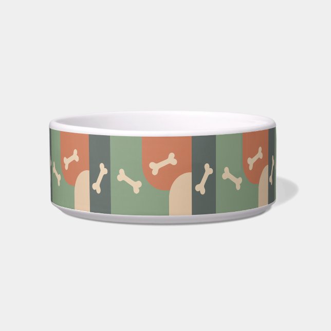 Modern Funky Dog Bone Sage Terracotta Tan Pet Bowl (Front)