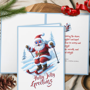 Modern Funky Fun Santa Claus Ski Christmas Holiday Card