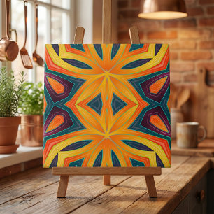 Modern Funky Orange Yellow Kaleidoscopic Abstract  Tile